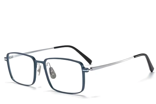 Lunettes rectangulaires en métal bleu #BS1025-0348