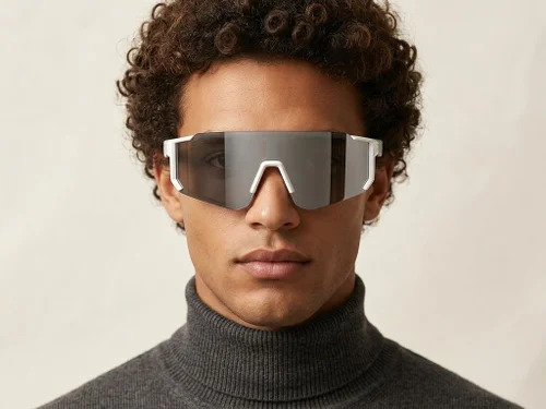 QY Pro1 Unregelmäßige silberne Smart-Sport-Sonnenbrille aus Kunststoff #BS1611-0001