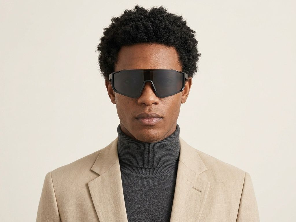 QY Pro1 Unregelmäßige schwarze Smart-Sport-Sonnenbrille aus Kunststoff #BS1611-0004