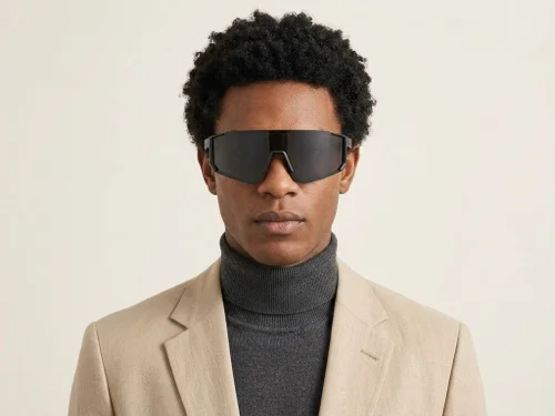 QY Pro1 Unregelmäßige schwarze Smart-Sport-Sonnenbrille aus Kunststoff #BS1611-0004