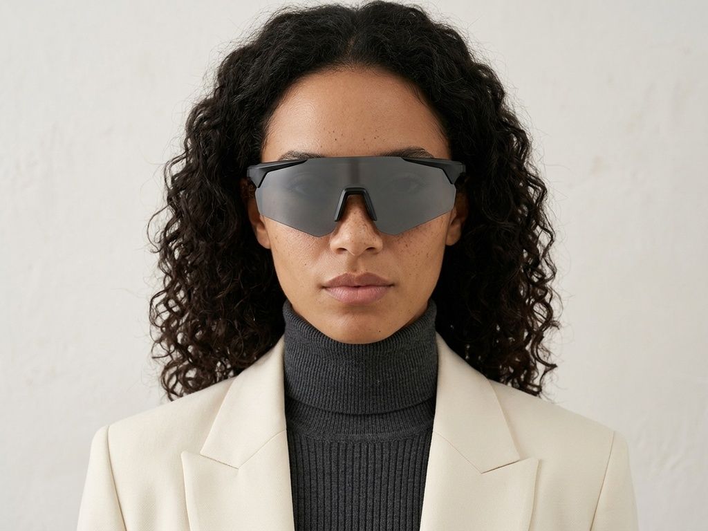 QY Pro2 Unregelmäßige schwarze Smart-Sport-Sonnenbrille aus Kunststoff #BS1611-0010