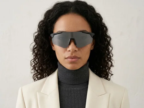 QY Pro2 Unregelmäßige schwarze Smart-Sport-Sonnenbrille aus Kunststoff #BS1611-0010