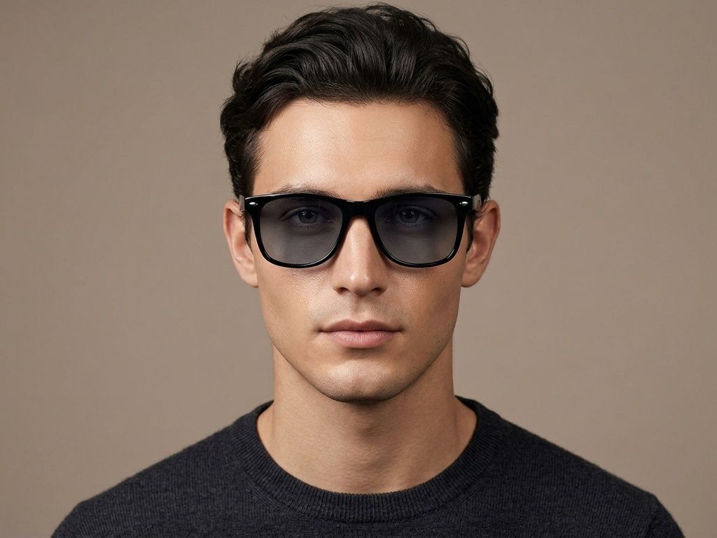 F16 Rechteckige schwarze Smart-Sonnenbrille aus Kunststoff #BS1611-0012