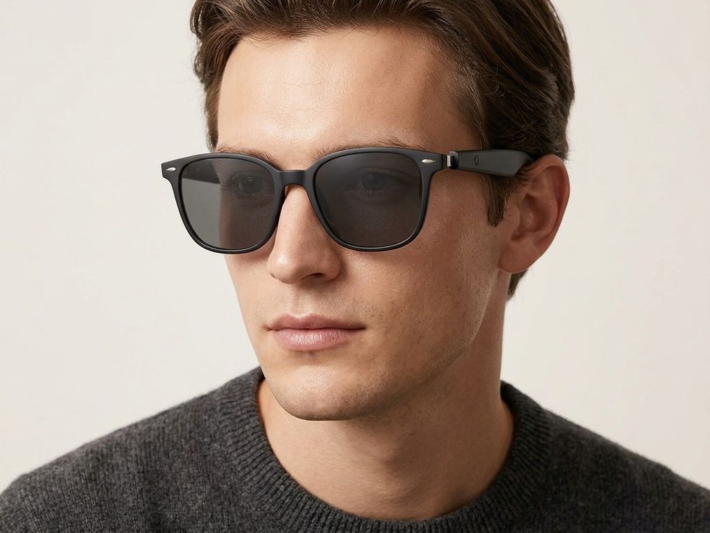 GT-35 Rechteckige, schwarze Smart-Sonnenbrille aus Kunststoff #BS1611-0031