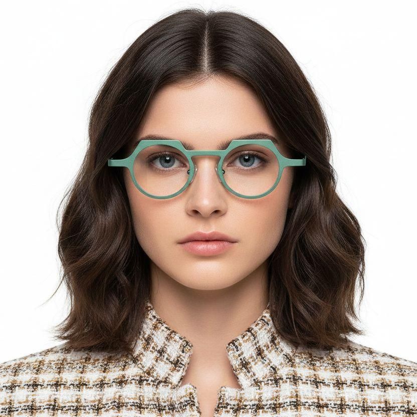 Oval Green Metal Glasses #BS1620-0004