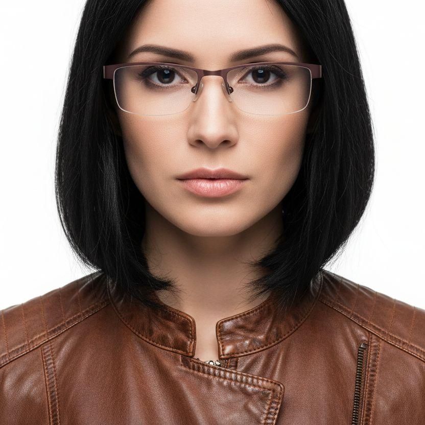Semi-rimless Brown Metal Glasses #BS1620-0005