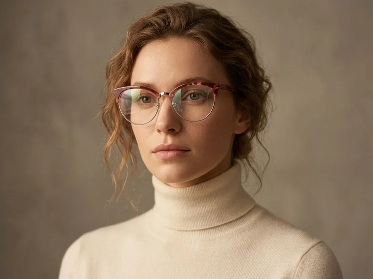 Occhiali in acetato rosso semi-senza montatura #BS1620-0051