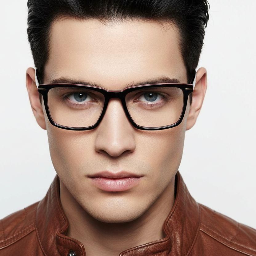 Rectangular Black Acetate Glasses #BS1902-0028