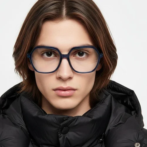 Lunettes géométriques en acétate bleu #BS1902-0050