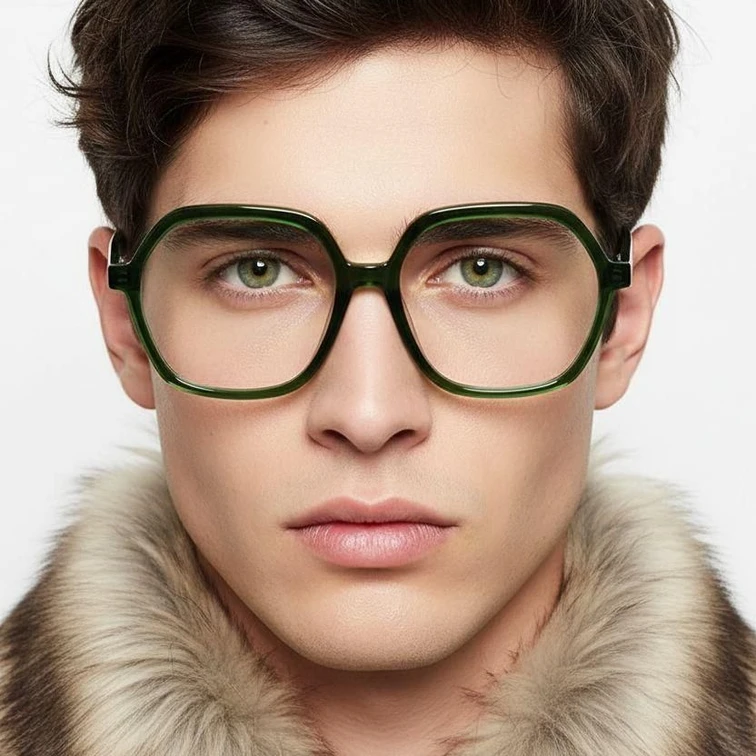 Occhiali in acetato verde con motivo geometrico #BS1902-0052