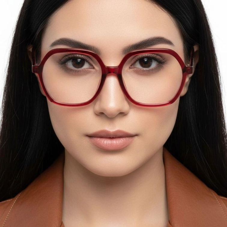 Geometric Red Acetate Glasses #BS1902-0054