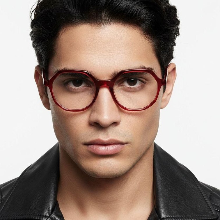 Lunettes géométriques en acétate rouge #BS1902-0081