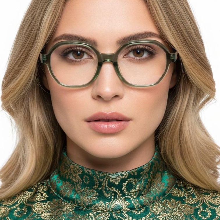Gafas geométricas de acetato verde #BS1902-0108