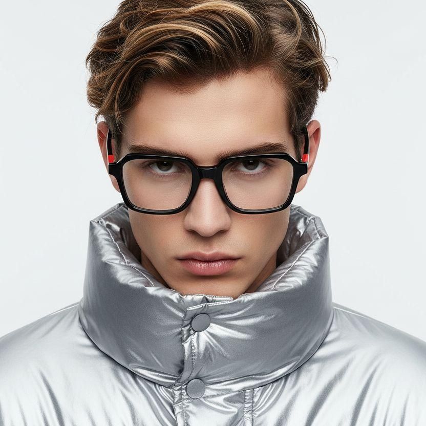 Rectangular Black Acetate Glasses #BS1902-0146