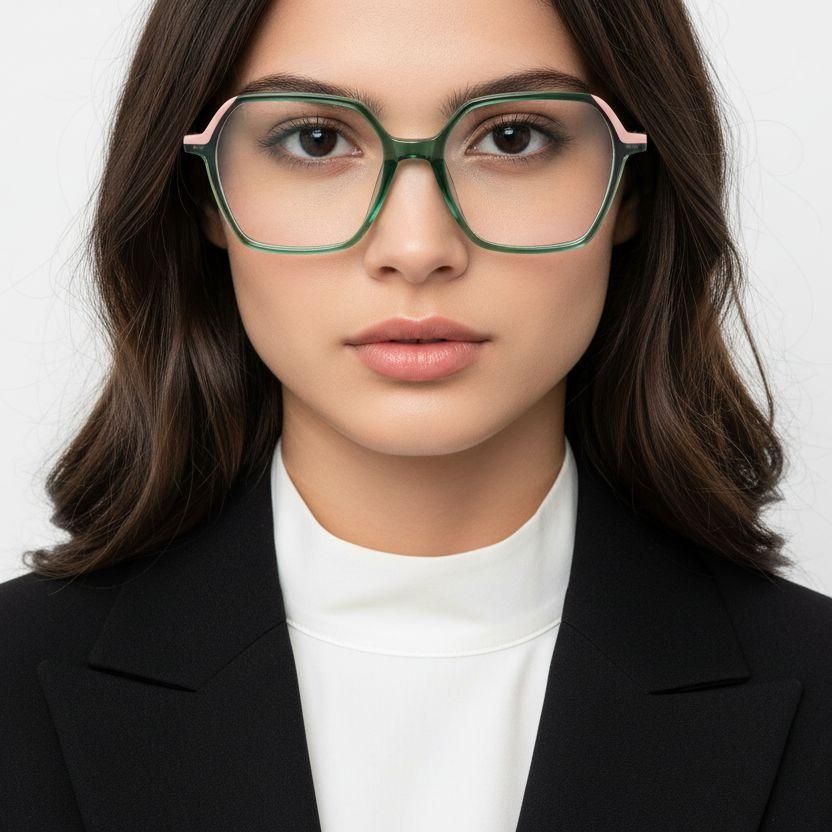 Geometric Green Acetate Glasses #BS1902-0193