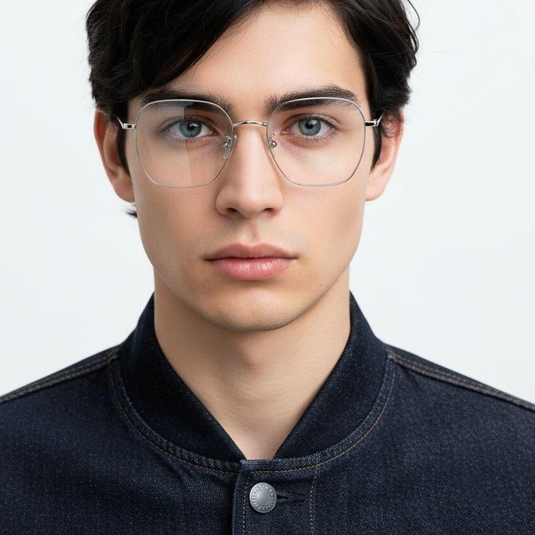 Gafas geométricas de titanio plateado #BS1913-0002