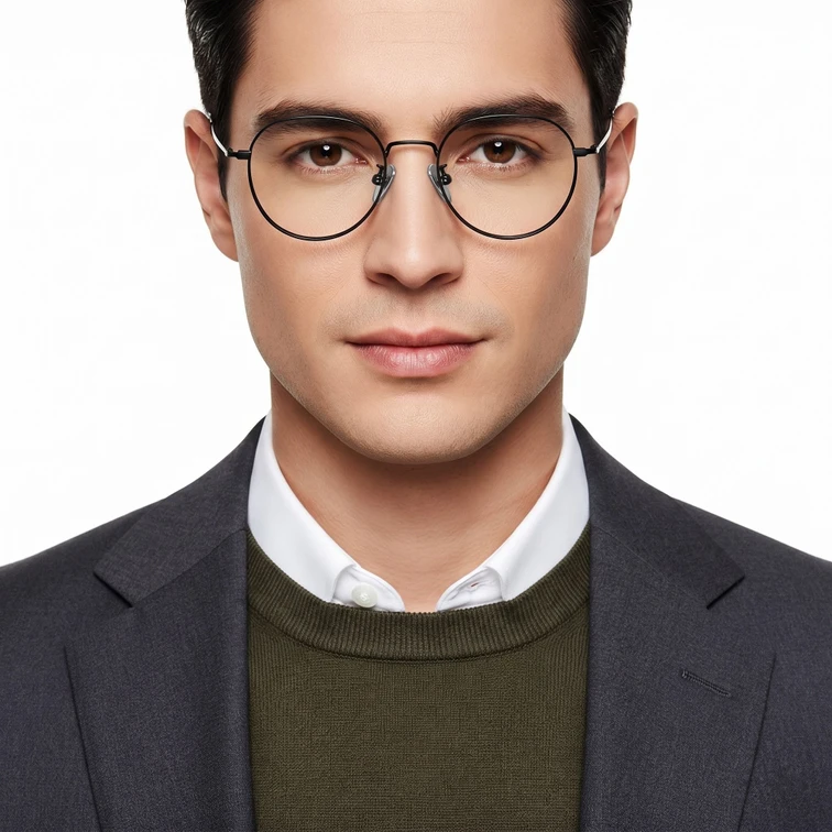 Oval Black Titanium Glasses #BS1913-0015