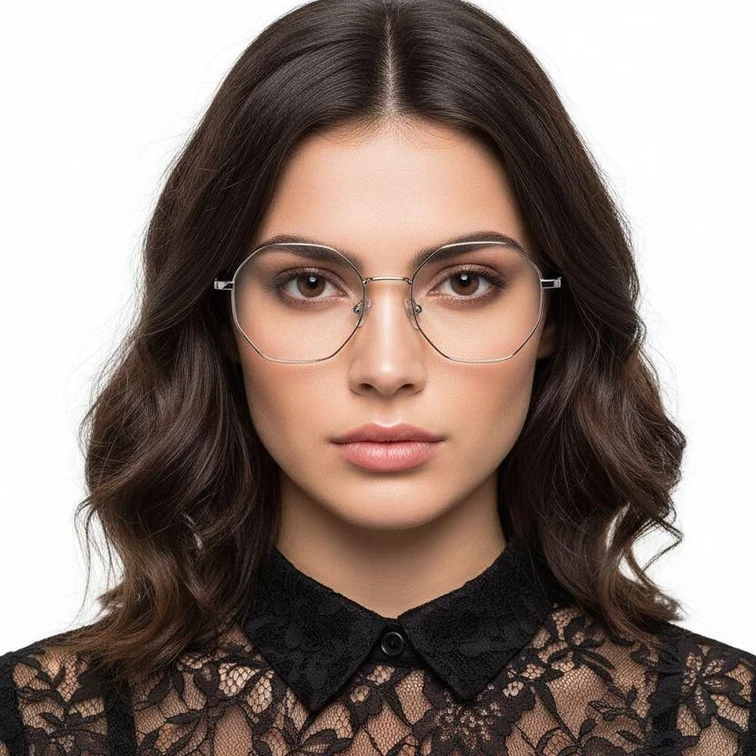 Lunettes géométriques en titane argenté #BS1913-0025