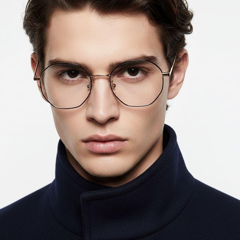 Gafas geométricas de titanio negro #BS1913-0026