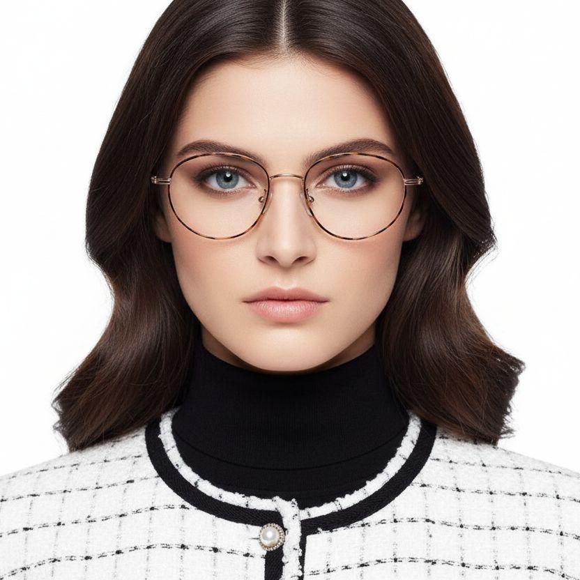 Gafas de titanio ovaladas de carey # BS1913-0060