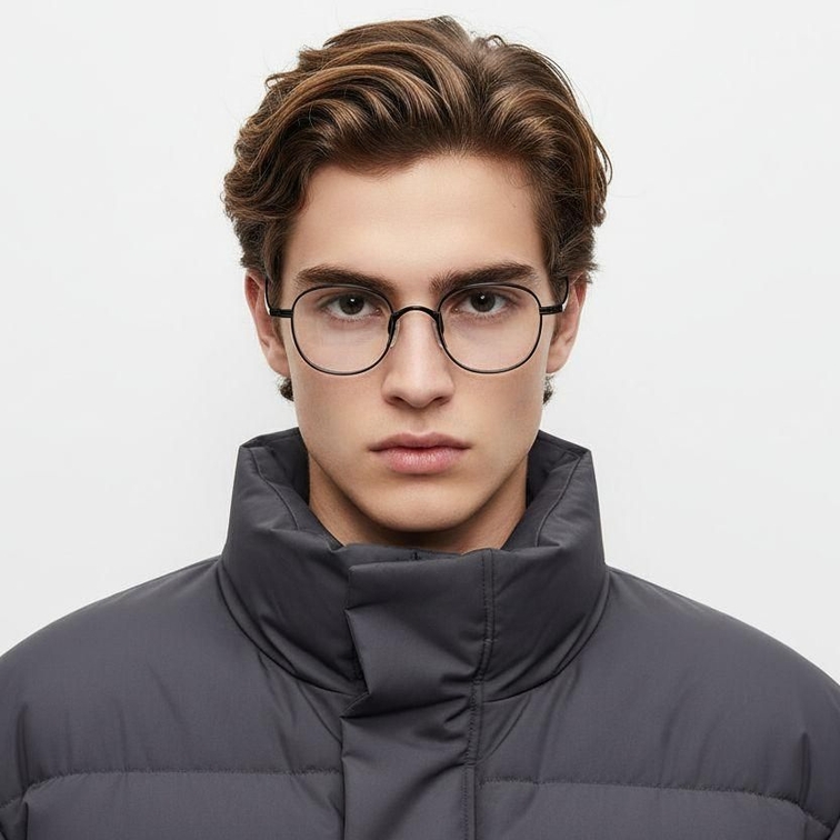 Rechteckige schwarze Titanbrille #BS1913-0097