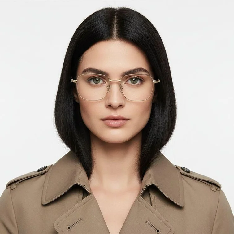 Gafas rectangulares de titanio dorado #BS1913-0111