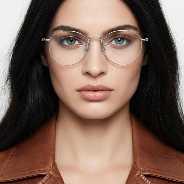 Gafas ovaladas de titanio plateado #BS1913-0132