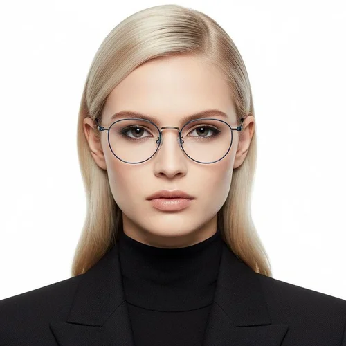 Lunettes ovales en titane bleu #BS1913-0133