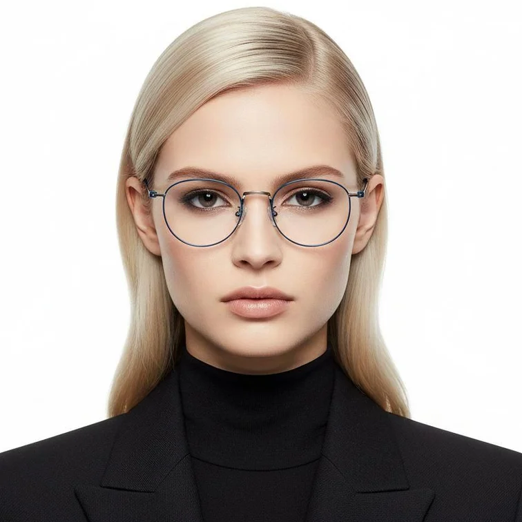 Gafas ovaladas de titanio azul #BS1913-0133