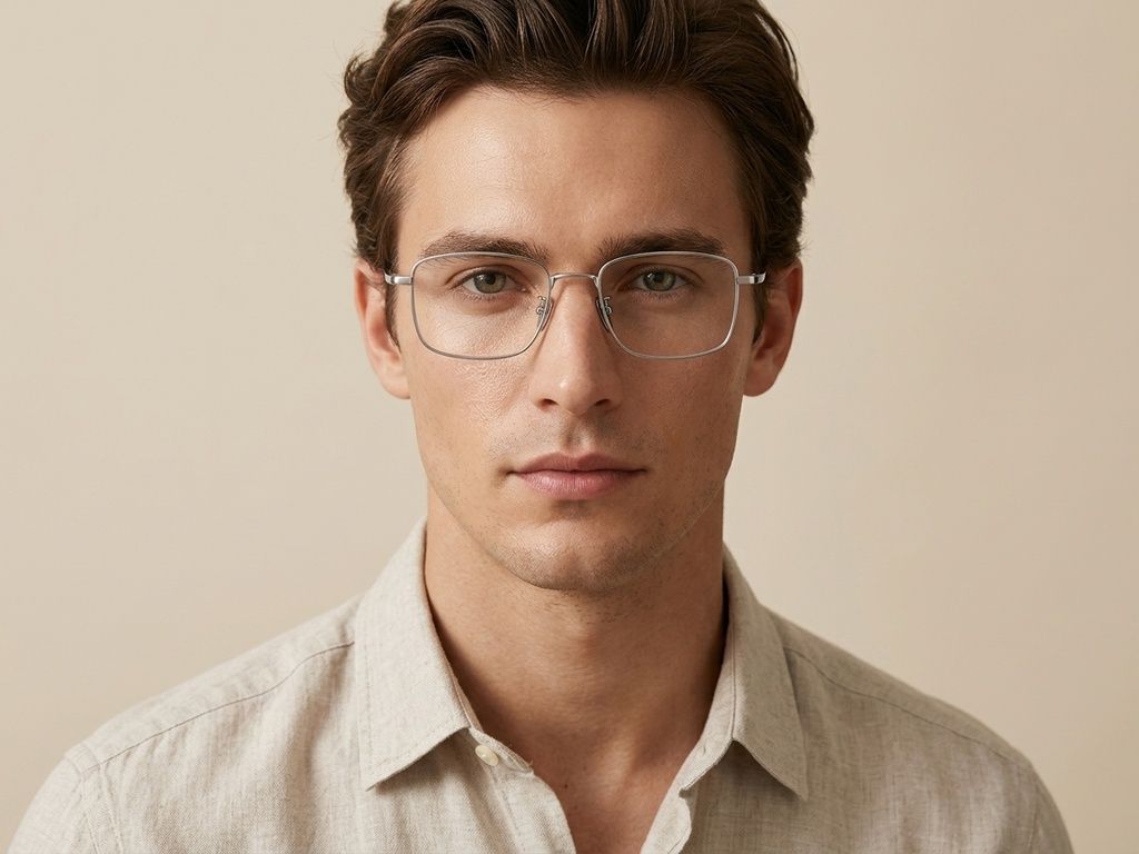 Gafas rectangulares de titanio plateado #BS1913-0156
