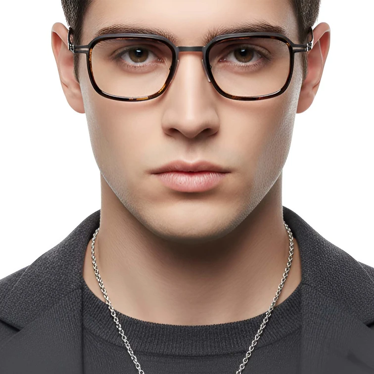 Rectangular Tortoiseshell Titanium Glasses #BS1913-0268