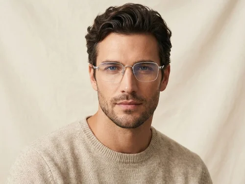 Lunettes semi-cerclées en titane argenté #BS1913-0356