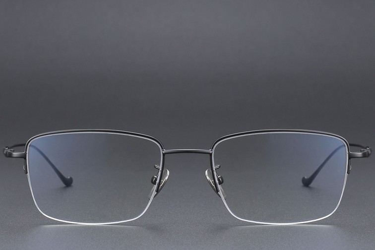 Halbrandlose schwarze Titanbrille #BS1913-0361