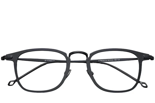 Lunettes rectangulaires en titane noir #BS1913-0372