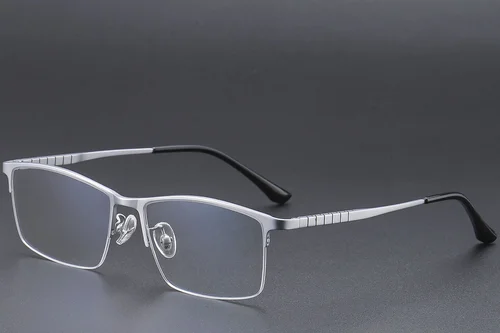 Lunettes semi-cerclées en titane argenté #BS1913-0389
