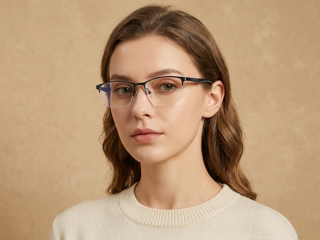 Semi-rimless Black Titanium Glasses #BS1913-0390