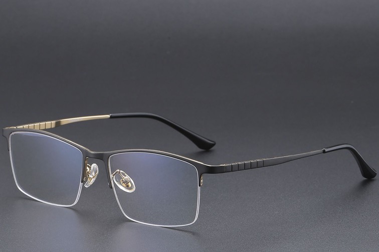 Halbrandlose Brille aus schwarzem Titan #BS1913-0391