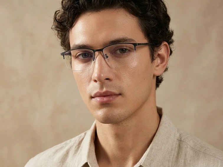 Gafas de titanio negro semi al aire #BS1913-0392