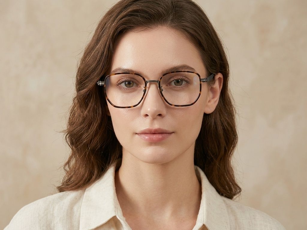 Geometric Tortoiseshell Titanium Glasses #BS1913-0398