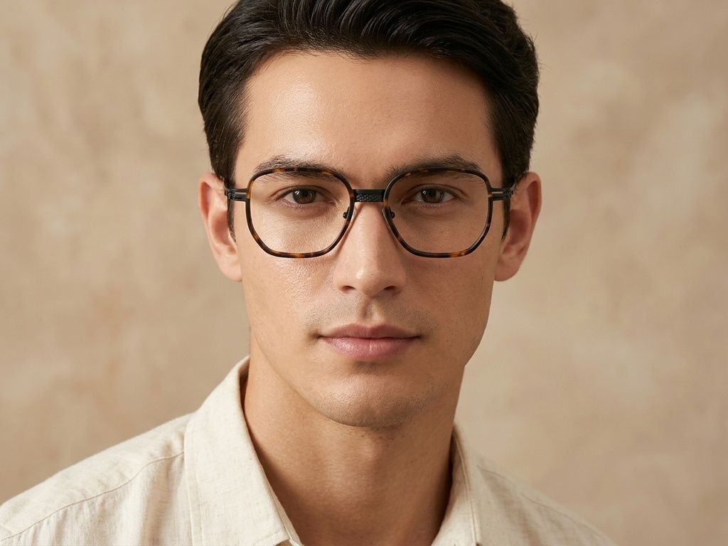 Geometric Tortoiseshell Titanium Glasses #BS1913-0399