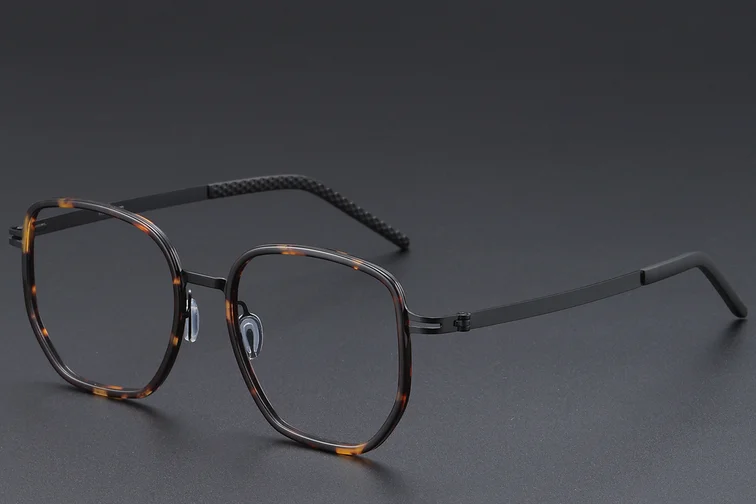 Geometric Tortoiseshell Titanium Glasses #BS1913-0399