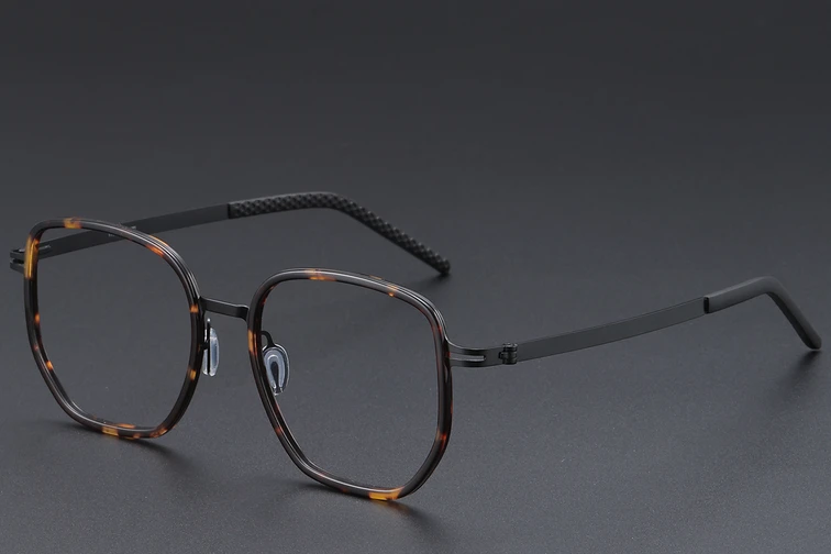 Geometric Tortoiseshell Titanium Glasses #BS1913-0399