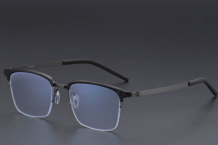 Semi-rimless Black Titanium Glasses #BS1913-0401