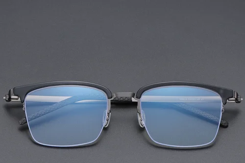 Lunettes semi-cerclées en titane noir #BS1913-0401