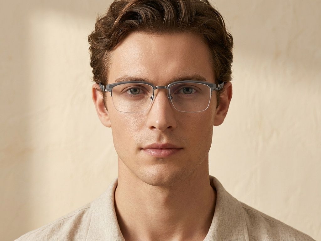Semi-rimless Gray Titanium Glasses #BS1913-0404