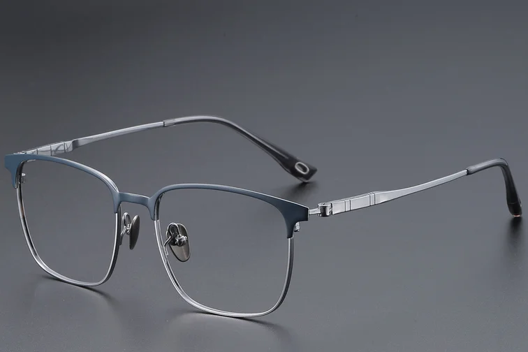 Rechteckige blaue Titanbrille #BS1913-0406