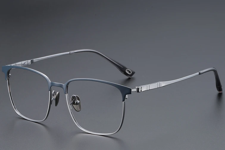 Rechteckige blaue Titanbrille #BS1913-0406