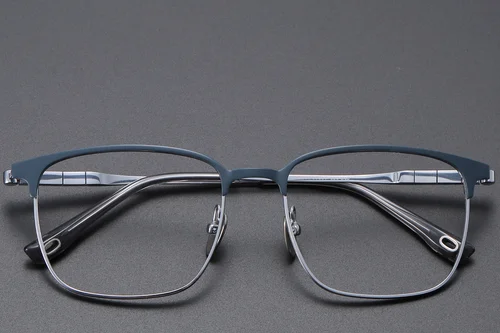 Lunettes rectangulaires en titane bleu #BS1913-0406