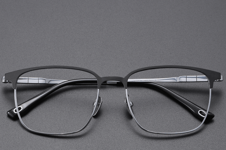 Lunettes rectangulaires en titane argenté #BS1913-0409