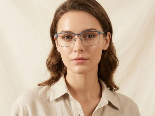 Lunettes rectangulaires en titane bleu #BS1913-0411